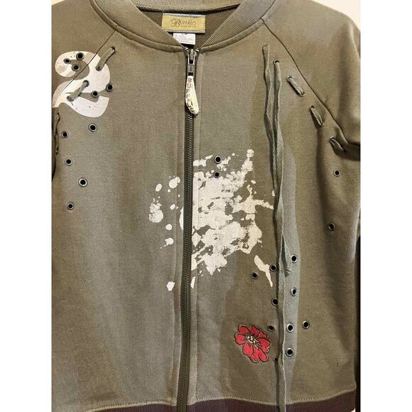 BUFFALO David Button Women's Patchwork Zip Up Jacket S/P Cotton Blend eagle - Picture 4 of 12